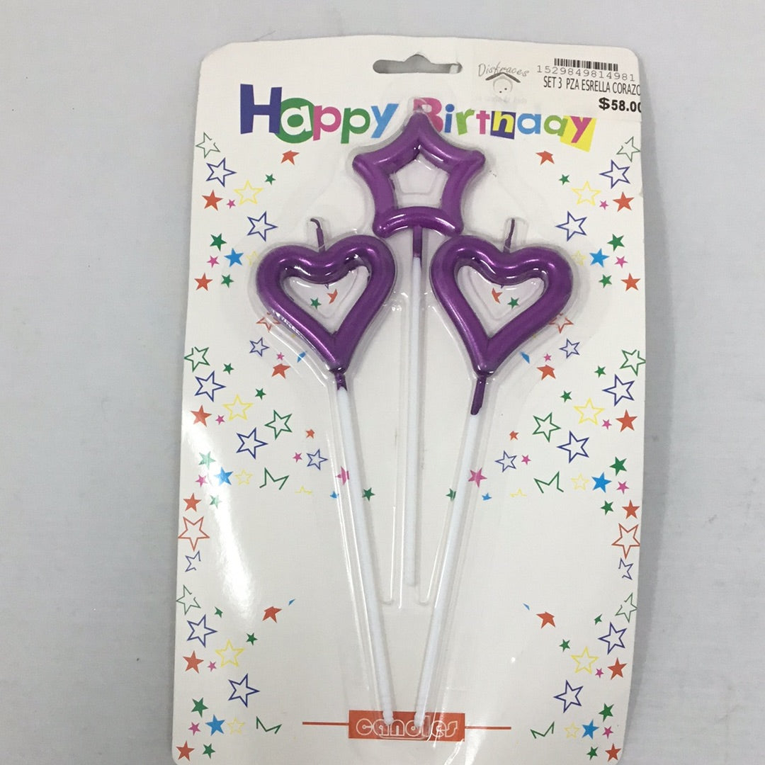 Velas set 3 pza estrella corazon