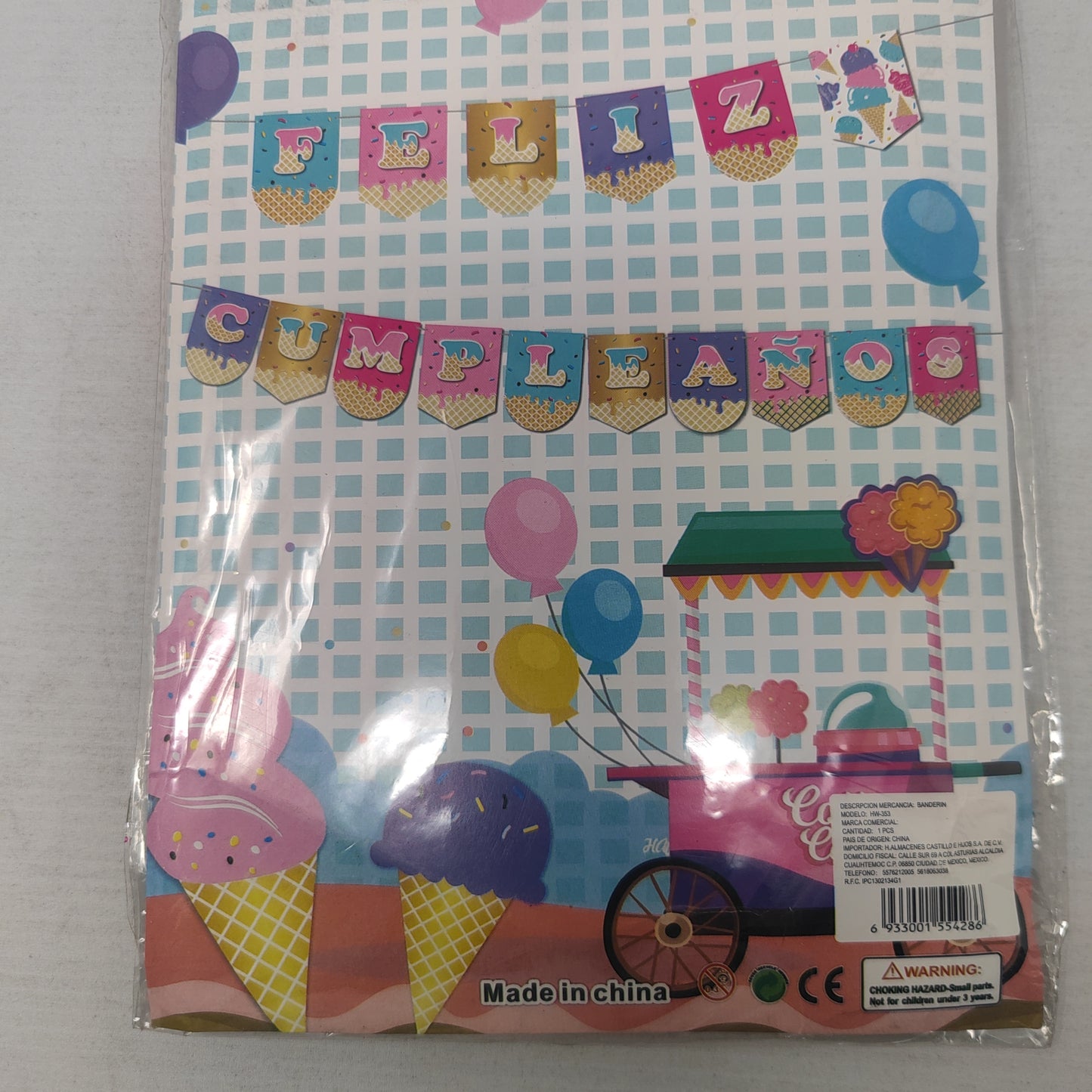 Letrero feliz cumpleaños cotton candy