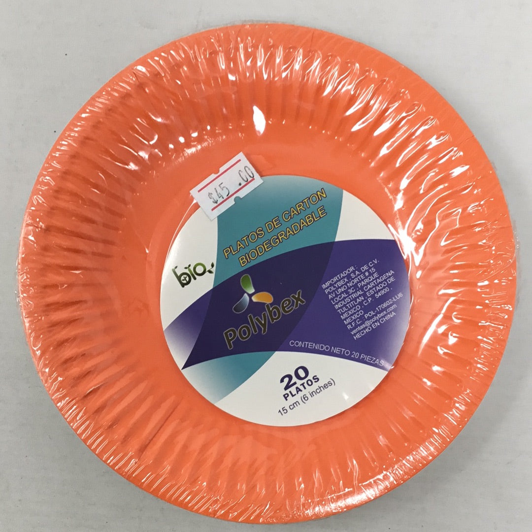 Plato carton 6'' 20 pz