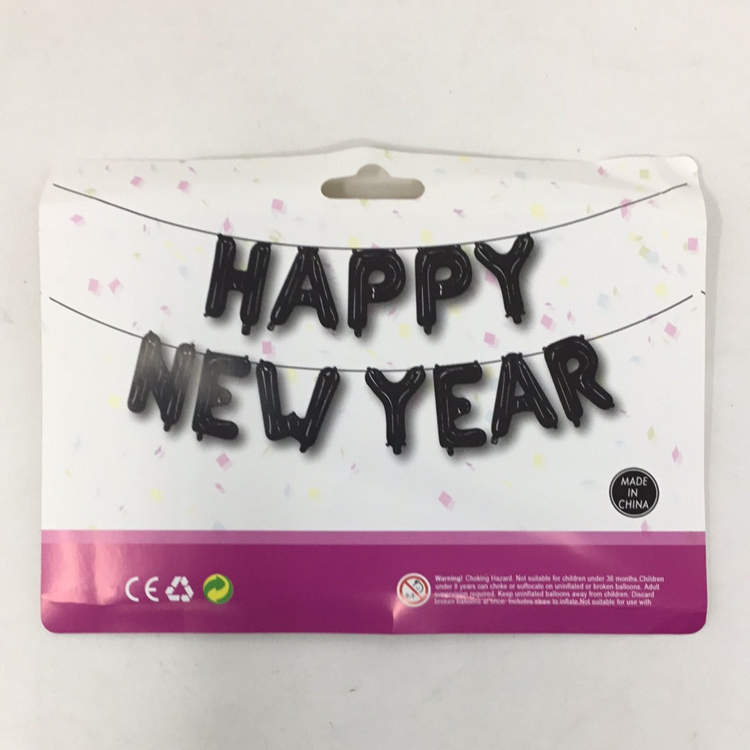 Globo letrero happy new year negro