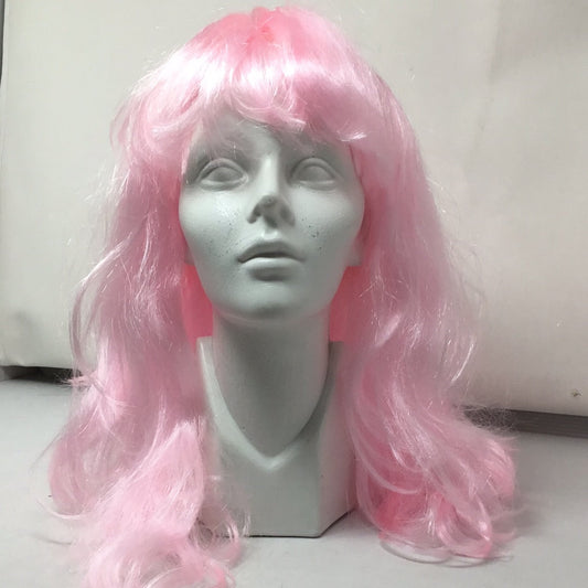 Peluca larga ondulada rosa pastel